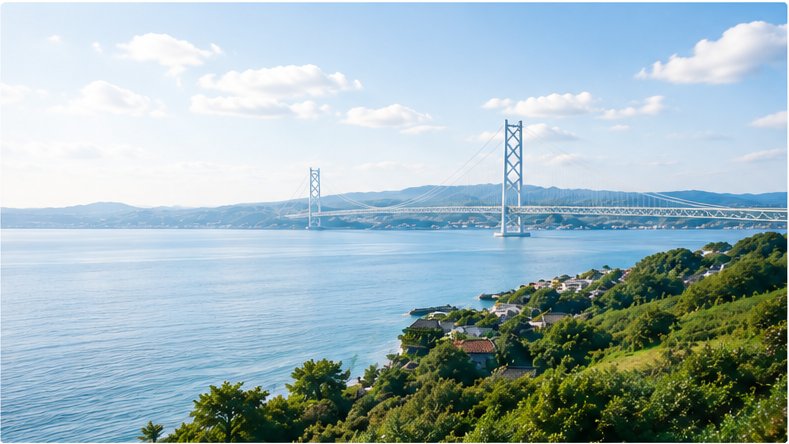 淡路島から望む海と明石海峡大橋